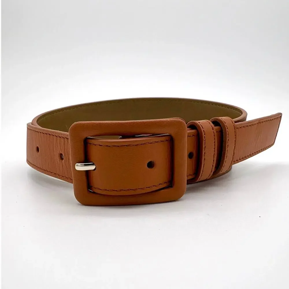 Talbots Leather Belt Brown Square Buckle Size S Minimal Classic Officewear